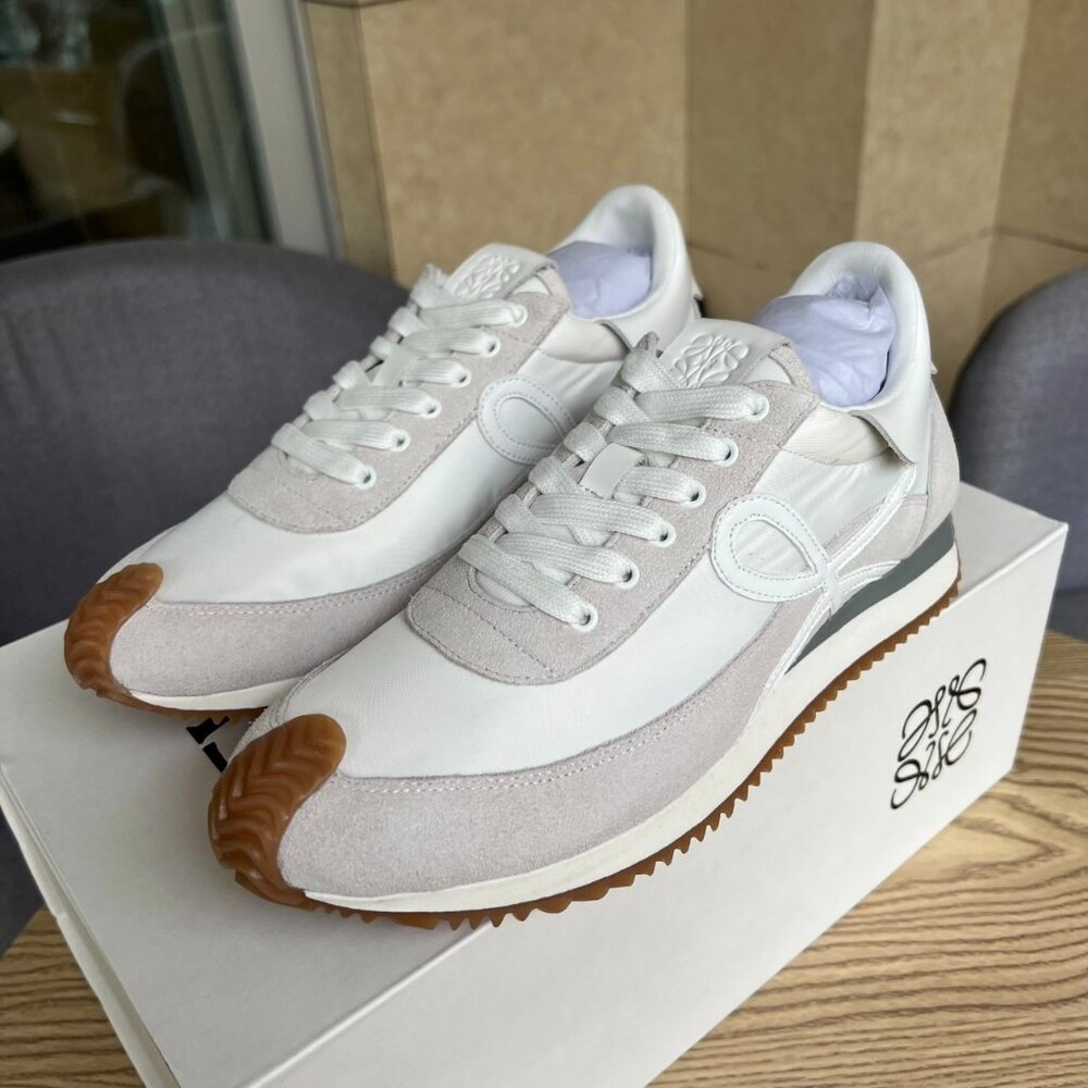 Loewe White and Tan Lace Up Boots